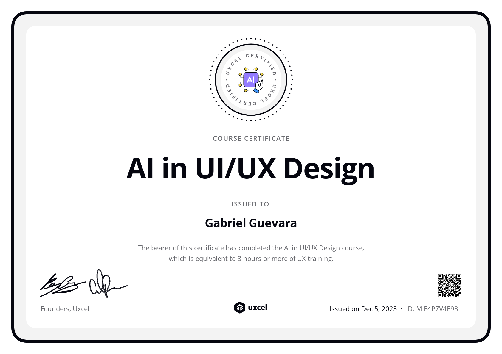 Gabriel Guevara's certificate